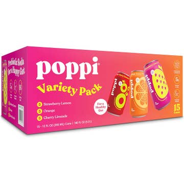 Poppi Prebiotic Soda, 3 Flavor Variety, 12oz (Pack of 15)